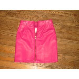 VINTAGE 80s VAKKO PINK LEATHER ZIP FRONT MINI SKIRT 4